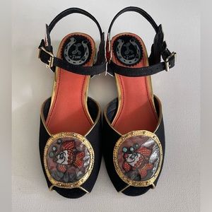 Miss L Fire Ariel Black Peep Toe Sandals with Fish 🐠 Size 36